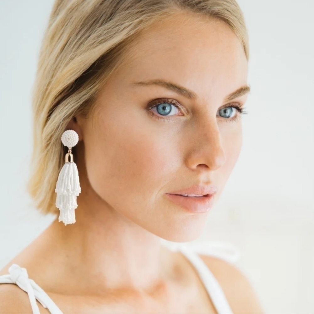 NWT Panacea White Beaded Tassel Earrings